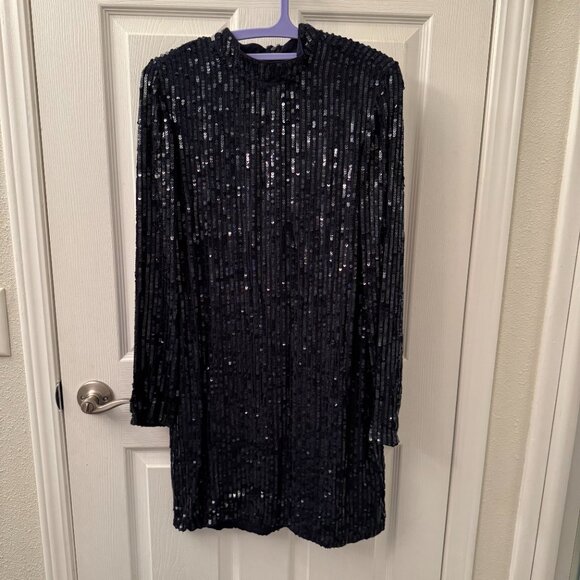 Velvet by Graham & Spencer Veda Sequin Mock Neck Shift Dress - S - Navy - Picture 2 of 9
